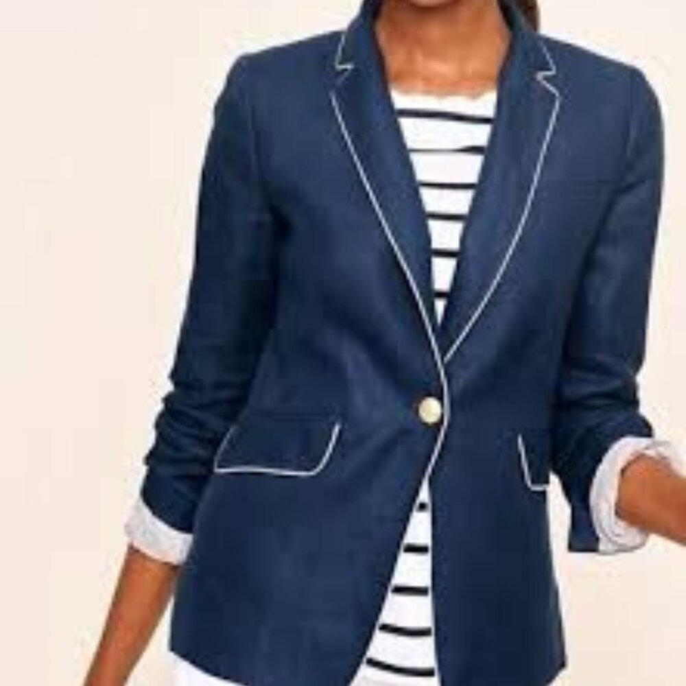 NWT Talbot's ABERDEEN Classic Navy Blue Linen Jacket Blazer - 6P